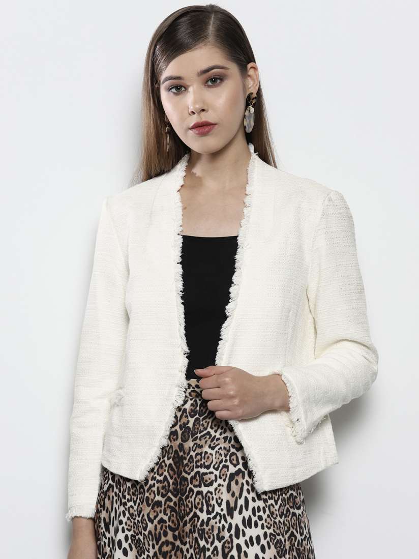 Buy DOROTHY PERKINS Women Off White Self Design Open Front Jacket Jackets for Women 6747086 Myntra
