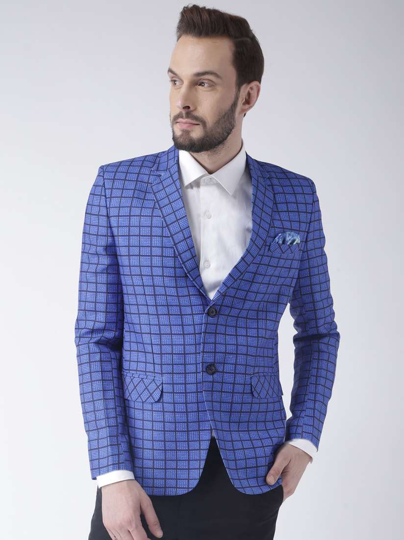 Buy Hangup Blue Checked Single Breasted Blazer Blazers for Men 6768213 Myntra
