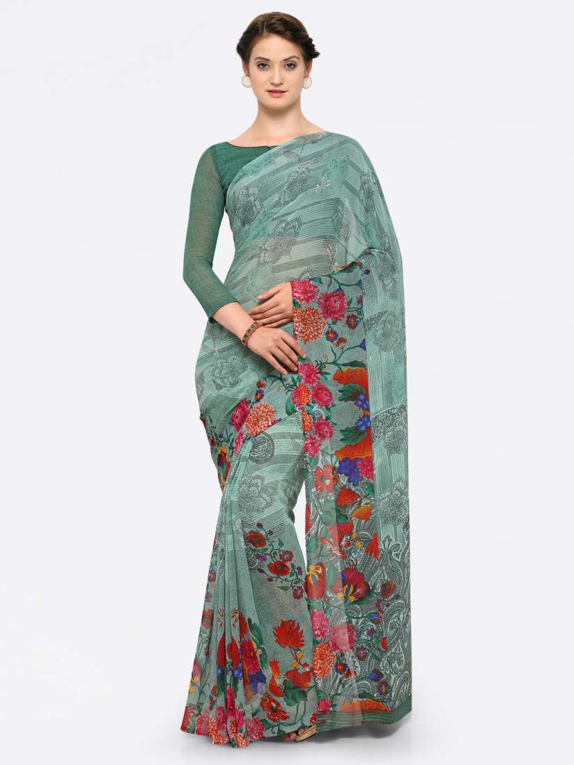 Buy Vaamsi Green Printed Poly Georgette Saree Sarees for Women 6779726 Myntra