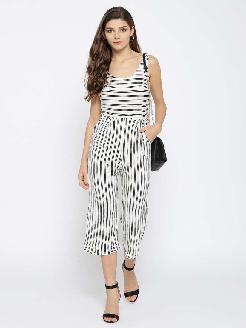 Black and white striped culotte jumpsuit shop