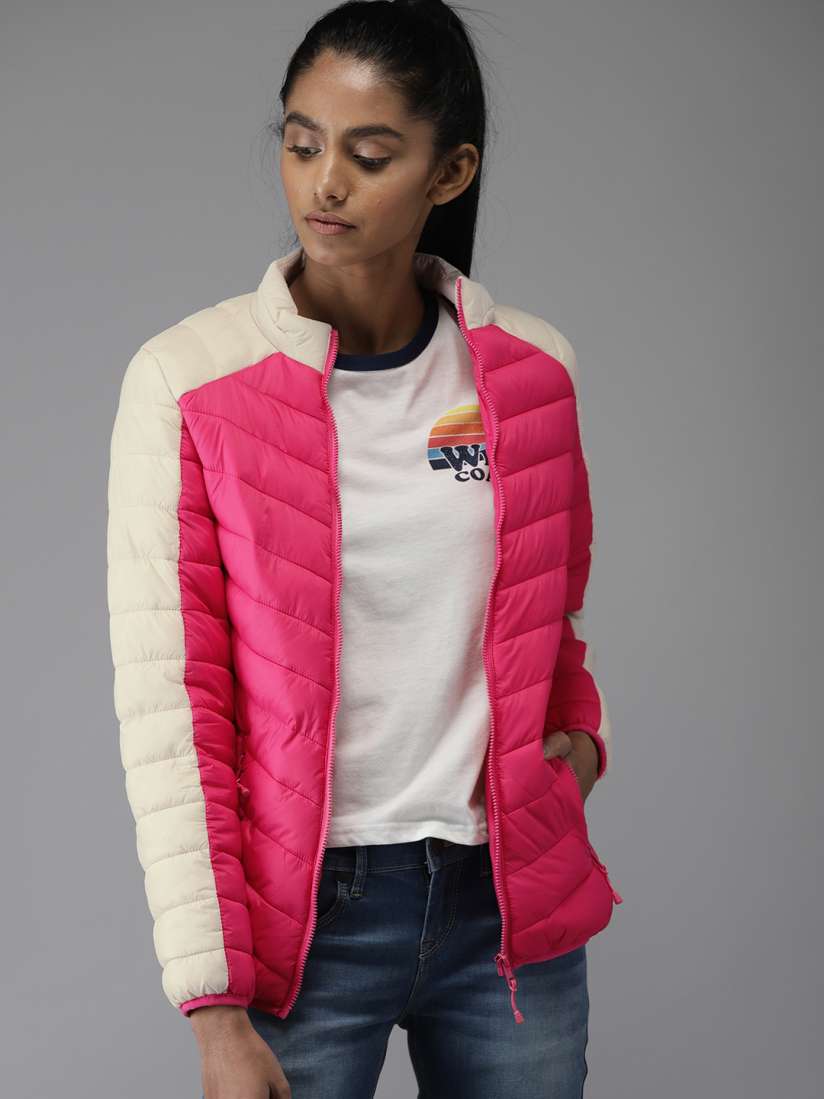 Buy Moda Rapido Women Pink Off White Solid Puffer Jacket Jackets for Women 6788947 Myntra