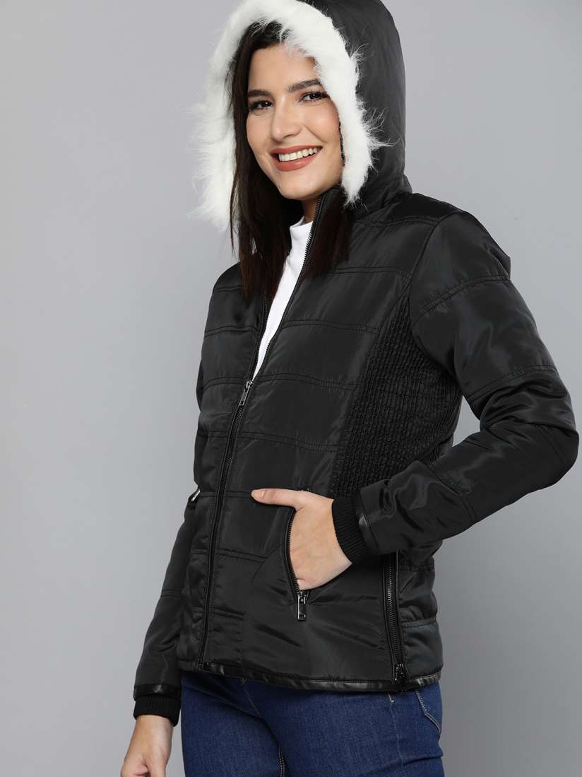 Buy HERE NOW Women Black Hooded Parka Jacket Jackets for Women 6789006 Myntra