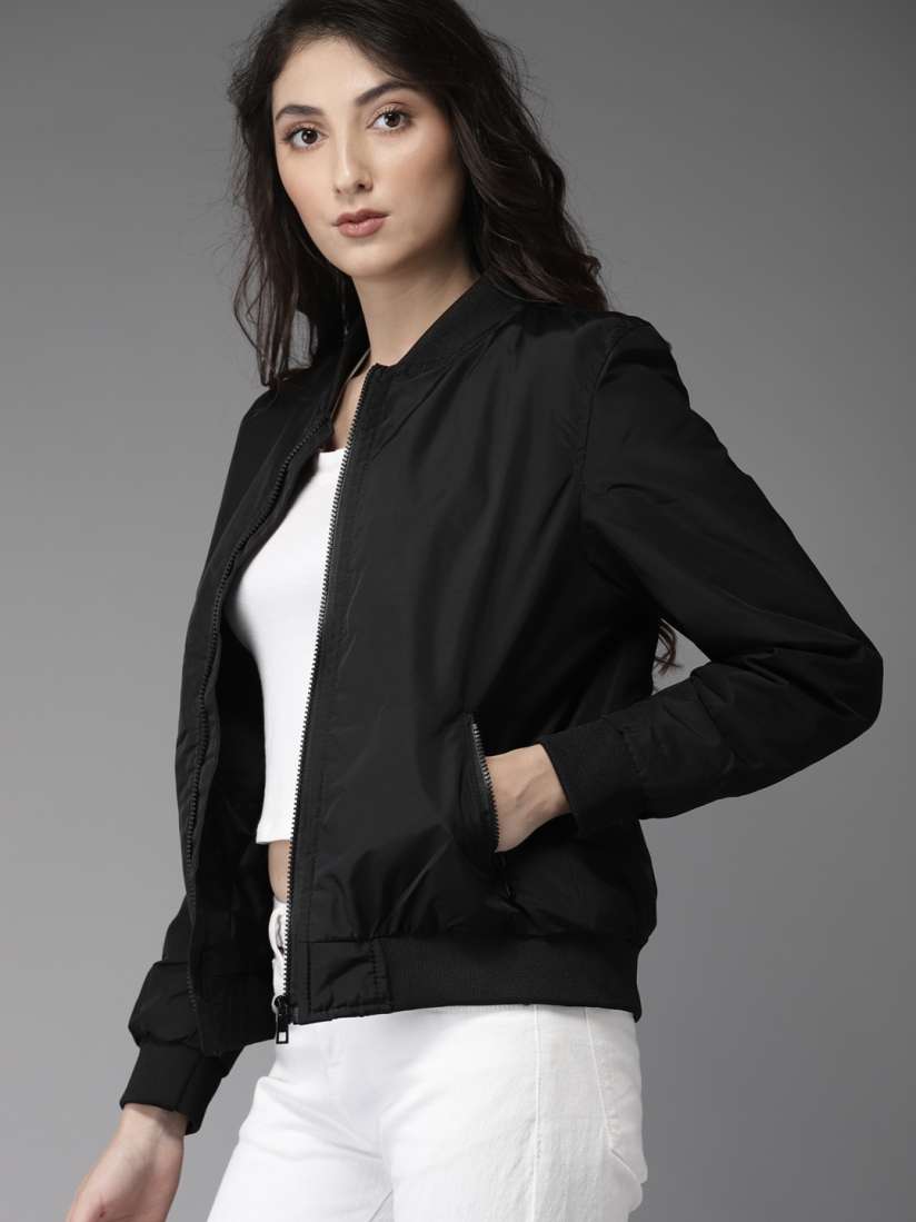 Buy HERE NOW Women Black Solid Bomber Jackets for Women 6789018 Myntra