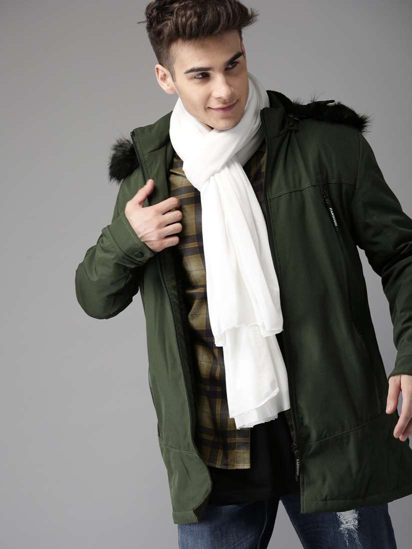 Buy HERE NOW Men Olive Green Solid Parka Jackets for Men 6789031 Myntra