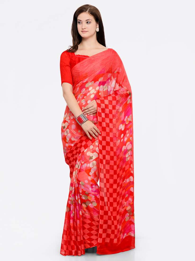 Buy Vaamsi Red Printed Poly Chiffon Saree Sarees for Women 6792275 Myntra