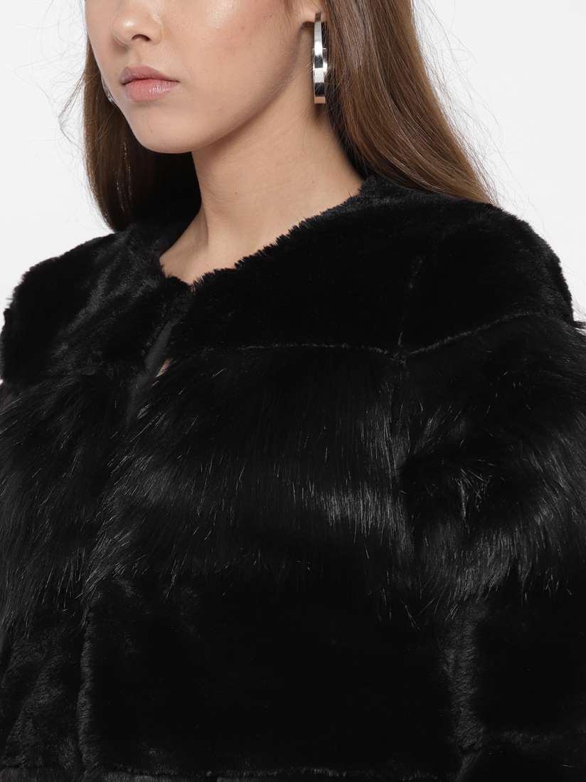 Vero moda black faux fur jacket discount