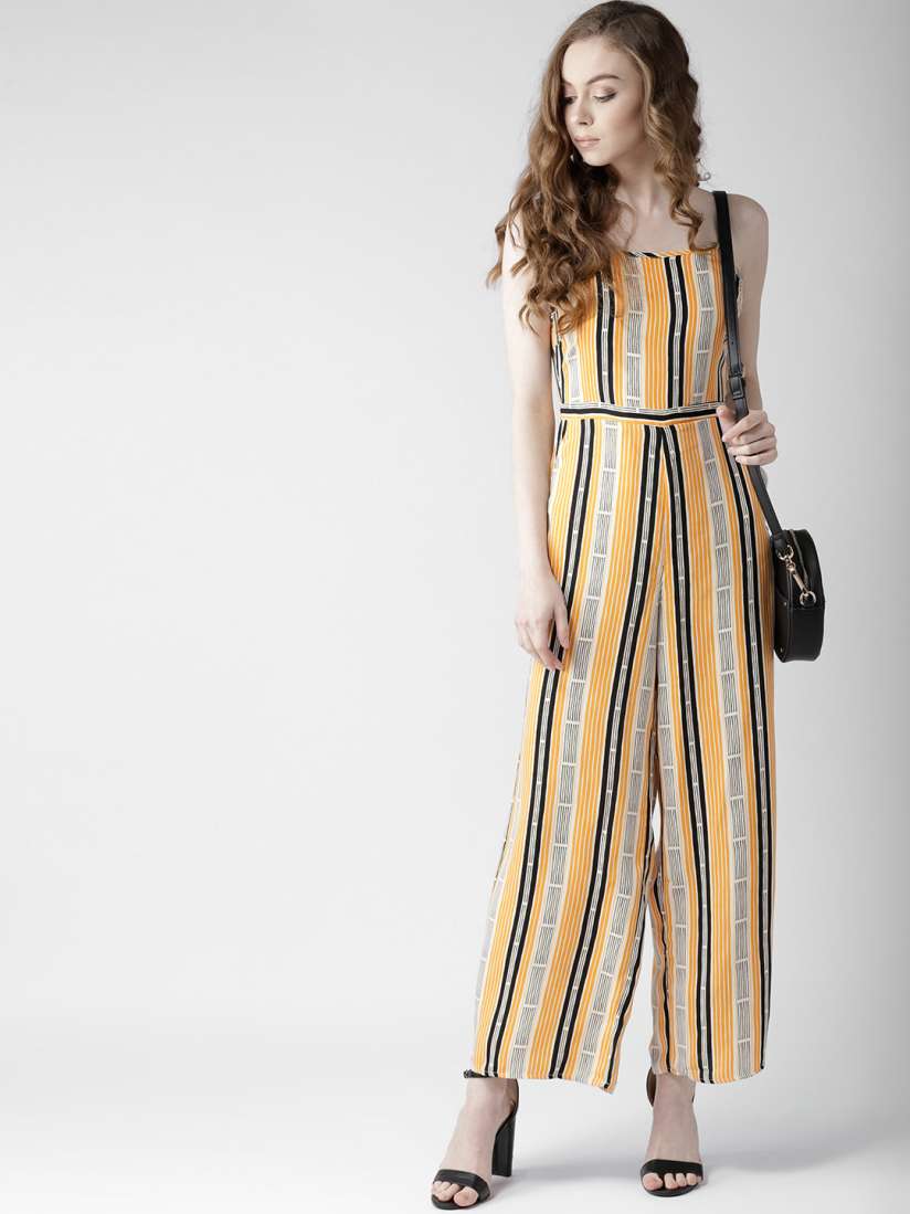 Buy FOREVER 21 Mustard Yellow Black Striped Basic Jumpsuit Jumpsuit for Women 6795234 Myntra