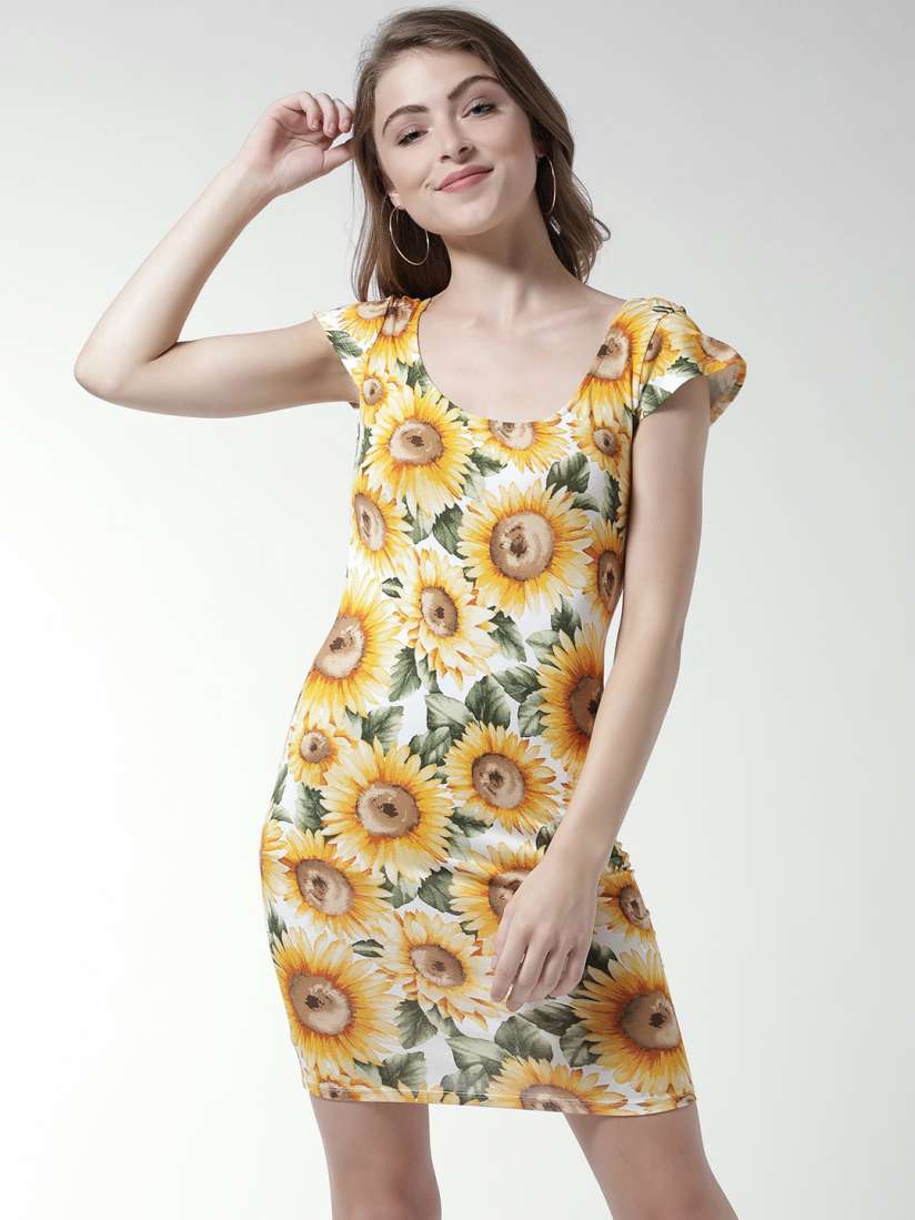 Buy FOREVER 21 Women Mustard Yellow Printed Mini Bodycon Dress Dresses for Women 6795409 Myntra