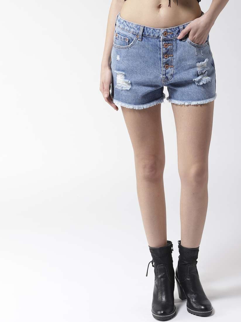 Buy FOREVER 21 Women Blue Distressed Regular Fit Denim Shorts Shorts for Women 6795685 Myntra