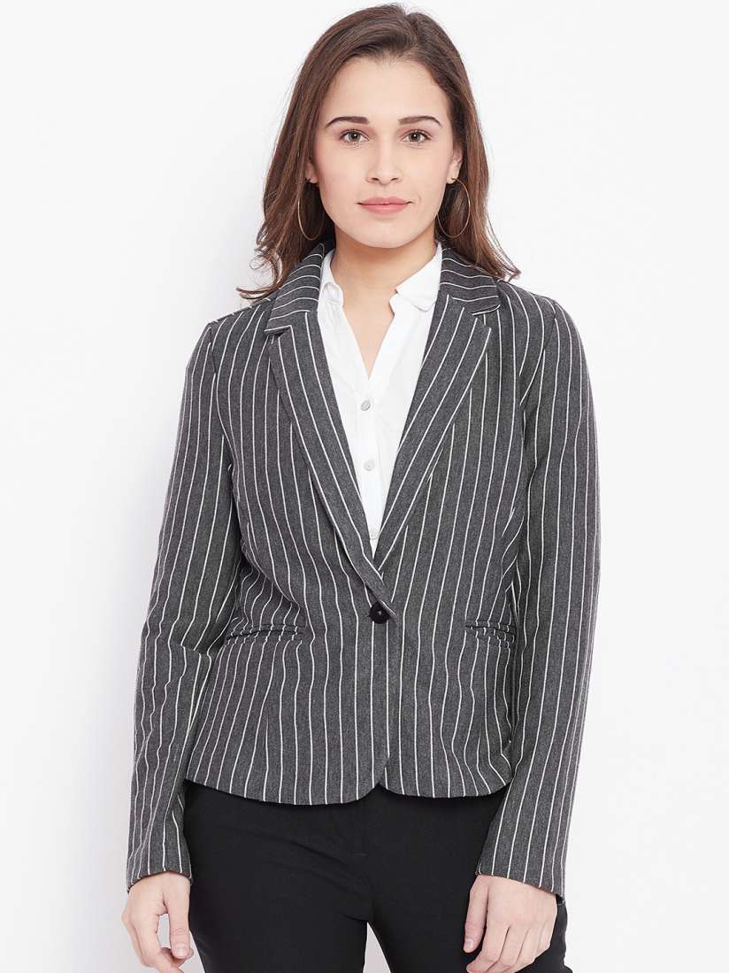 Grey striped blazer womens shop