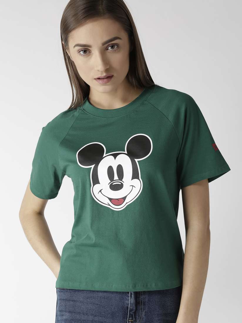 Buy Levis Women Green Mickey Mouse Print Round Neck Pure Cotton T shirt Tshirts for Women 6799389 Myntra