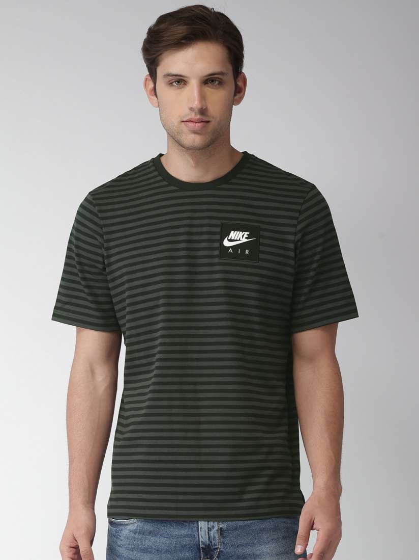 Buy Nike Men Black Charcoal Grey NSW AIR Loose Fit Striped Pure Cotton T shirt Tshirts for Men 6813958 Myntra