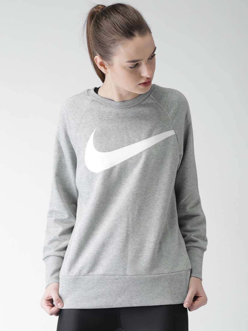 Buy Nike Women Grey Loose Fit CREW DRY SWOOSH Solid Sweatshirt Sweatshirts for Women 6813990 Myntra