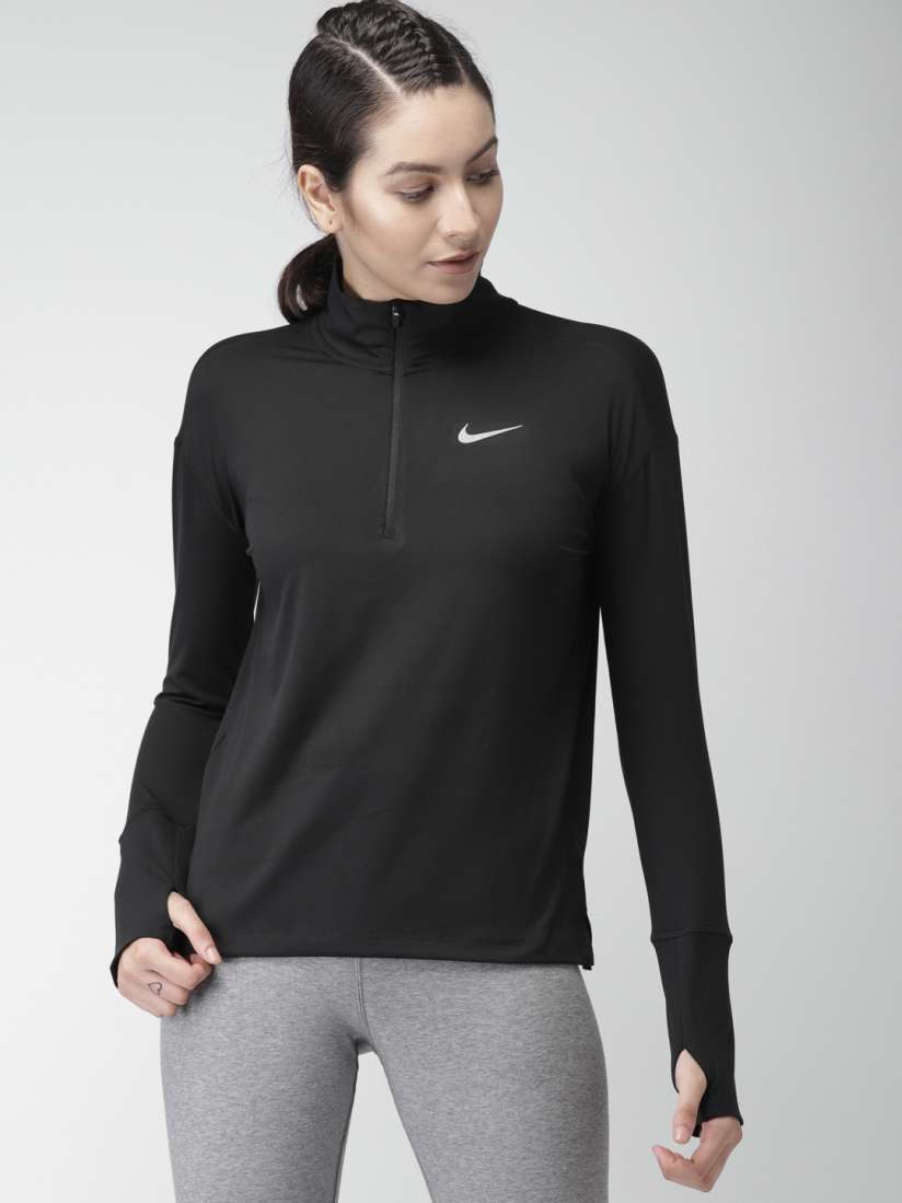Buy Nike Women Black Solid AS W NK ELMNT TOP HZ Running T shirt Tshirts for Women 6814149 Myntra