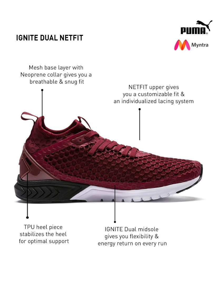 Buy Puma Men Maroon IGNITE Dual NETFIT Running Shoes Sports Shoes for Men 8109709 Myntra