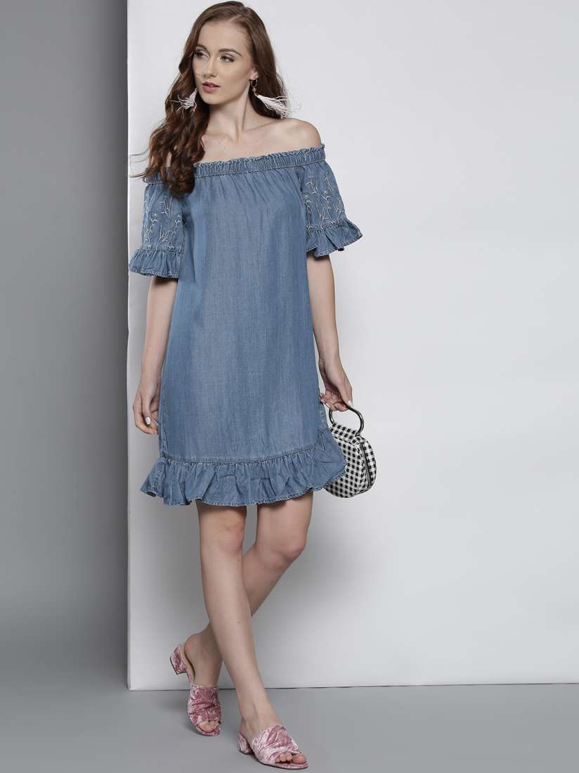 Chambray bardot dress clearance