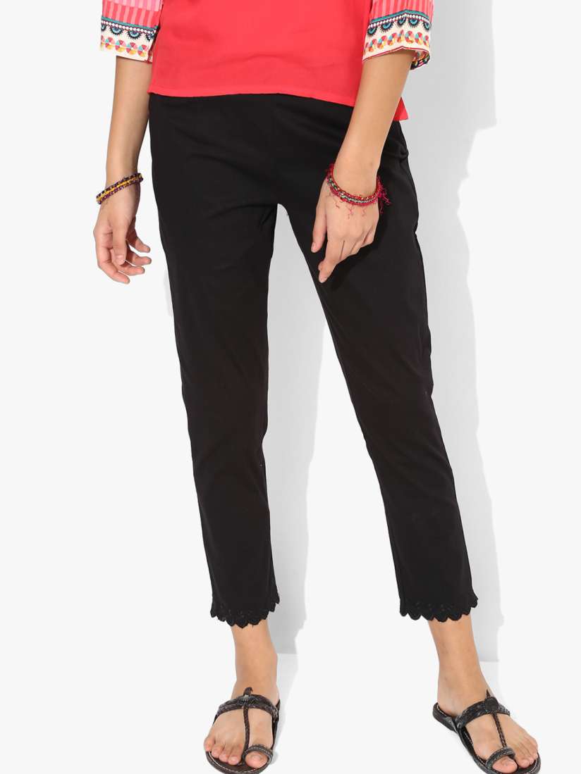 Buy Rangriti Women Black Solid Slim Fit Coloured Pants Trousers for Women 6819007 Myntra