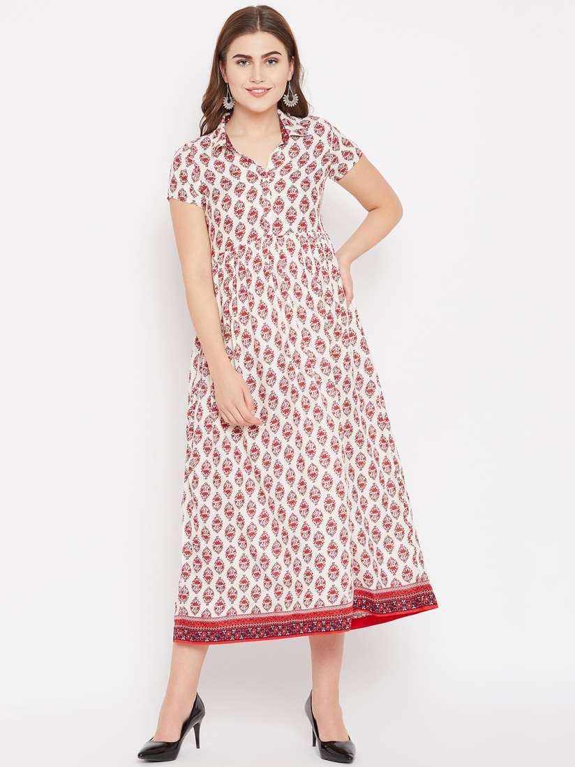 Buy Rangriti Women Off White Red Printed Maxi Dress Dresses for Women 6819013 Myntra