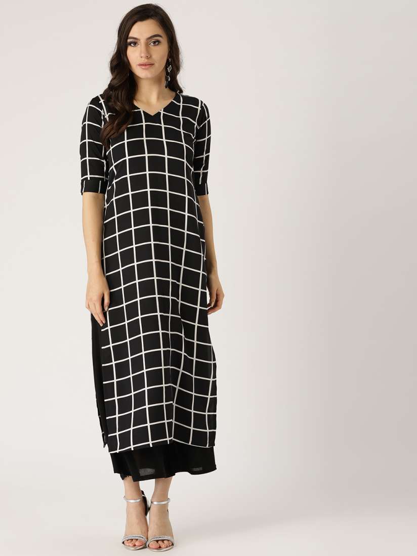 Libas women's checkered straight kurta shop