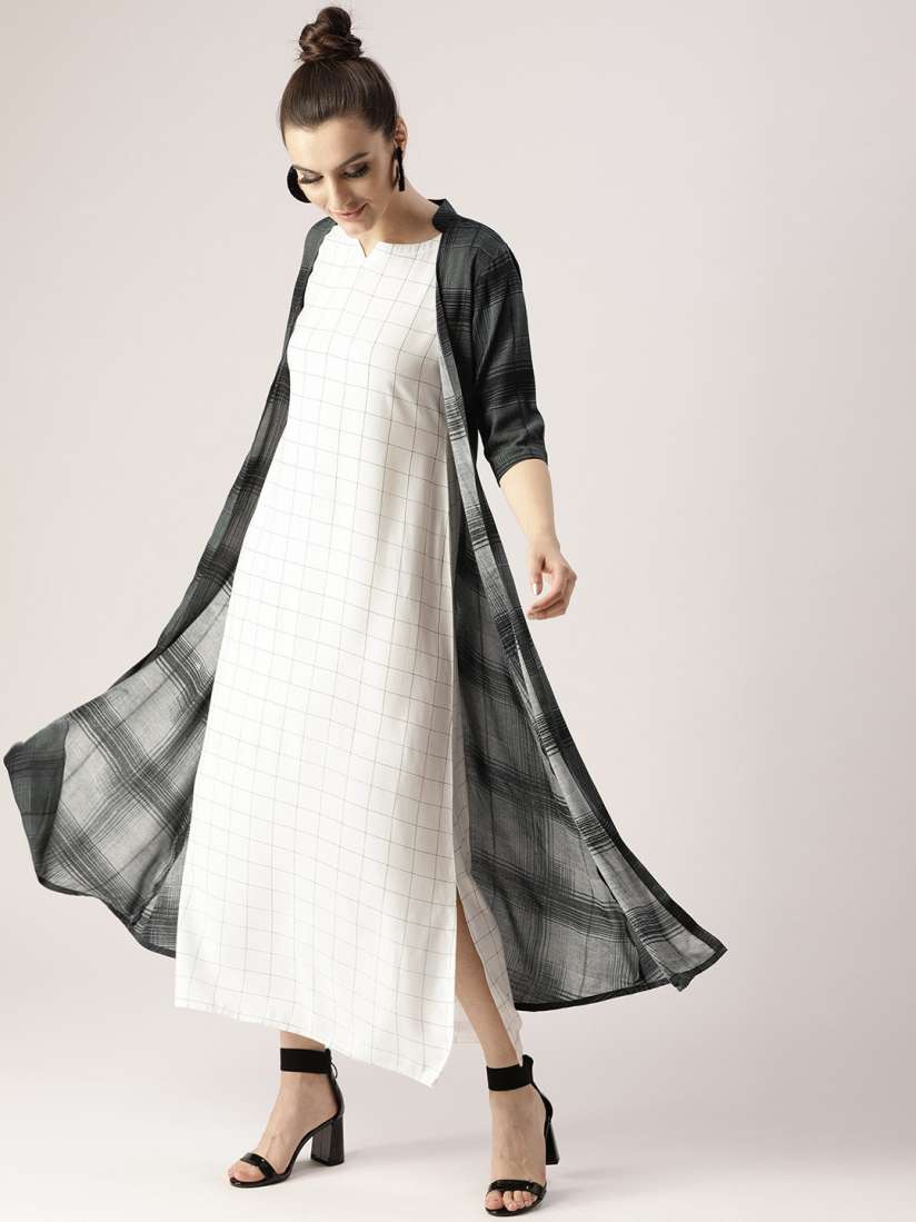 Buy Libas Women White Charcoal Grey Checked Maxi Dress with Shrug Dresses for Women 6824746 Myntra