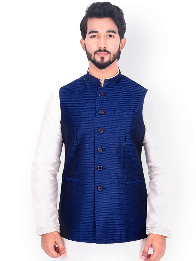 Dark blue nehru jacket deals