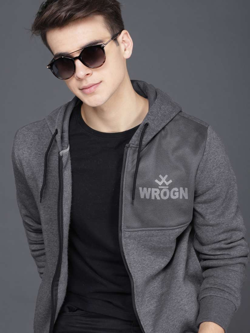 Buy WROGN Men Grey Solid Hooded Sweatshirt Sweatshirts for Men 6832887 Myntra
