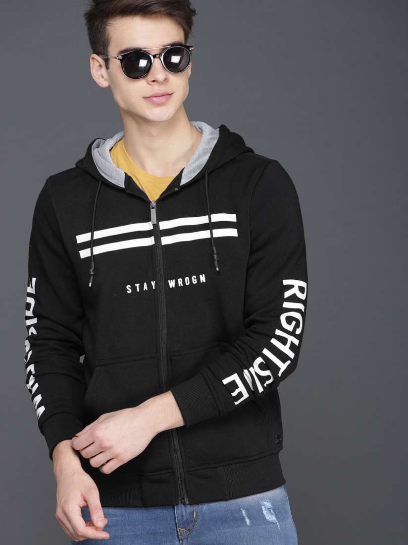 Buy WROGN Men Black Printed Hooded Sweatshirt Sweatshirts for Men 6832942 Myntra