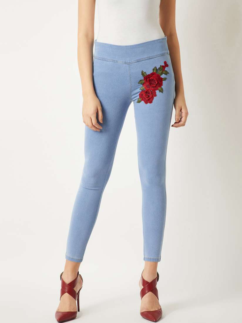 Buy Miss Chase Blue Skinny Fit Embroidered Jeggings Jeggings for Women 6838016 Myntra