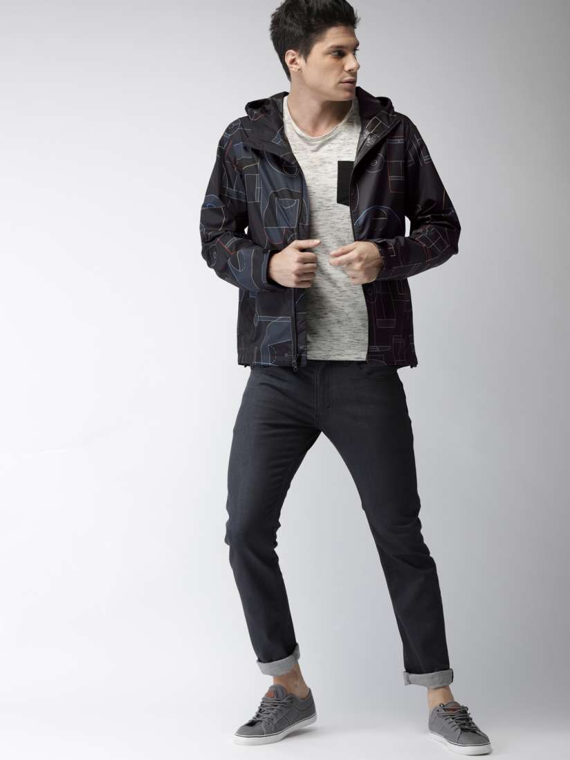 Buy Levis Men Black Printed Hooded Rain WINDBREAKER Jacket Rain Jacket for Men 6840851 Myntra