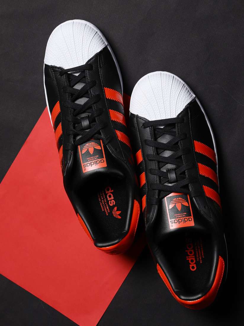 Mens superstar shoes black and red clearance