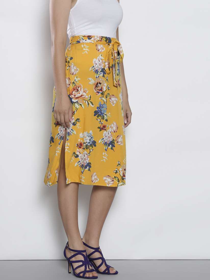 Buy DOROTHY PERKINS Women Mustard Yellow Floral Print Straight Skirt Skirts for Women 6843665 Myntra