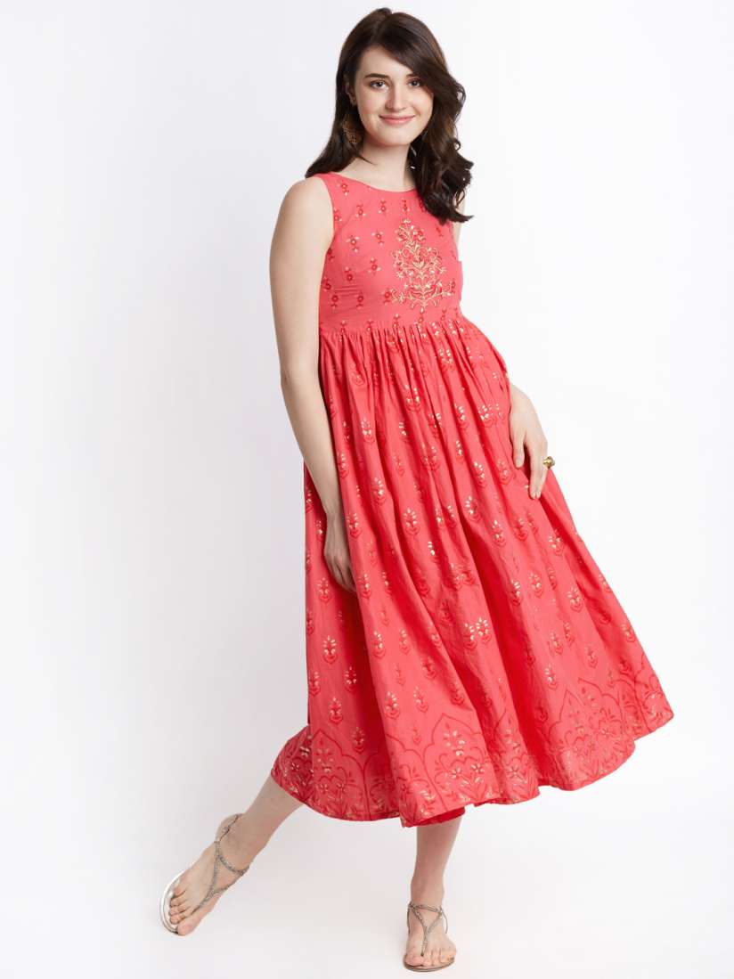 Buy TRISHAA BY PANTALOONS Women Coral Printed Empire Dress Dresses for Women 6847975 Myntra