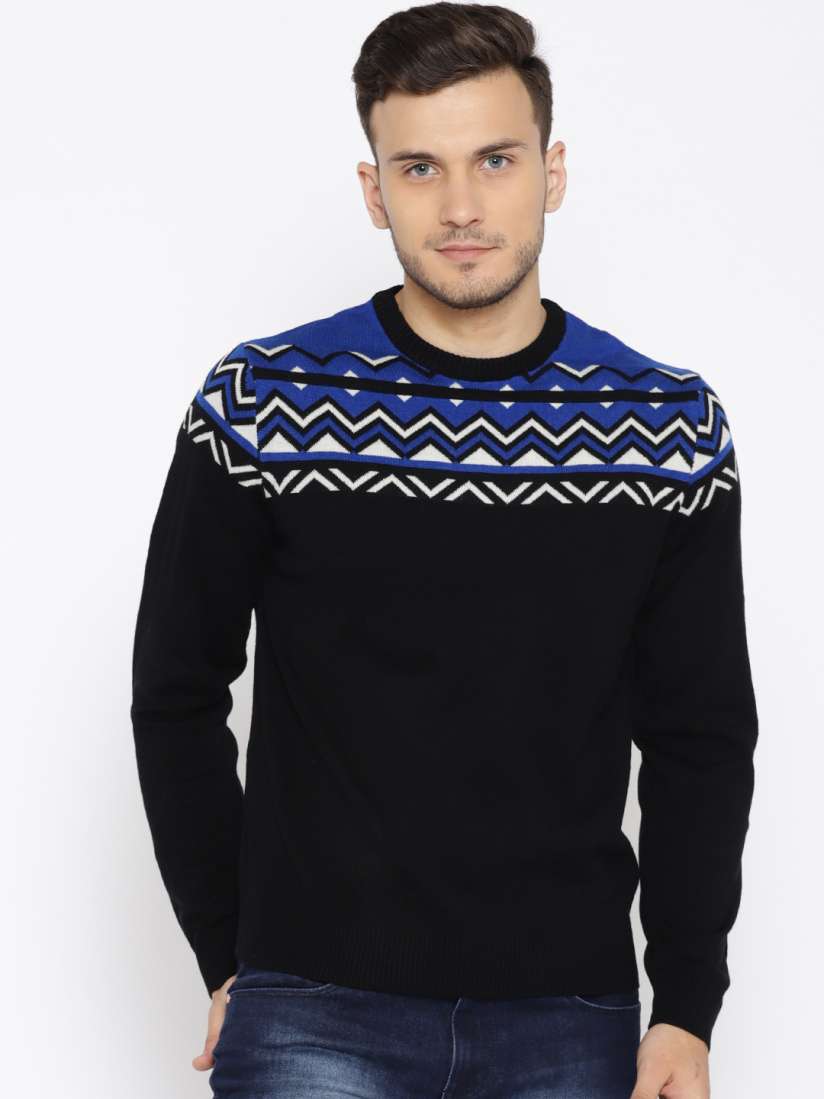 Buy John Players Men Black Blue Self Design Sweater Sweaters for Men 6859663 Myntra