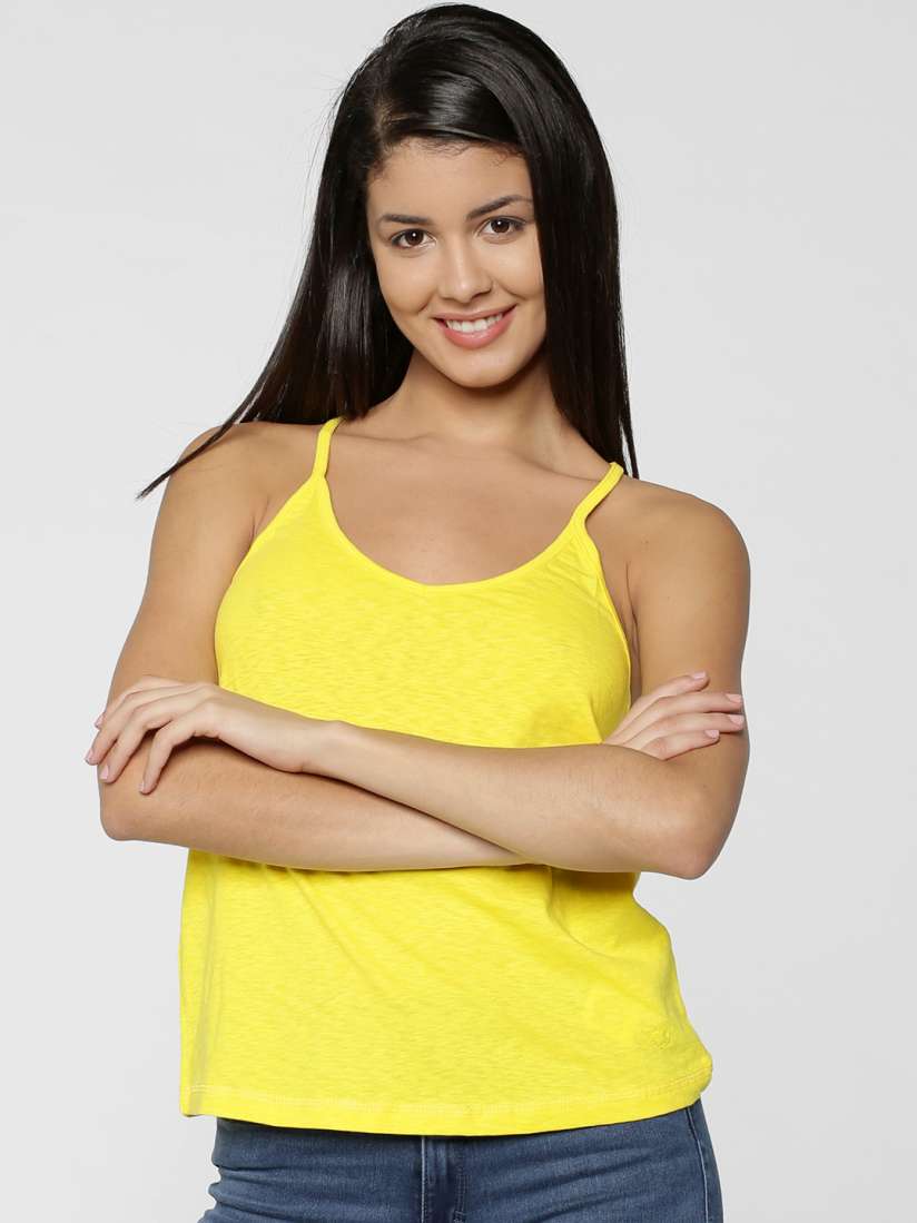 Buy ONLY Women Yellow Solid Pure Cotton Top Tops for Women 6873270 Myntra