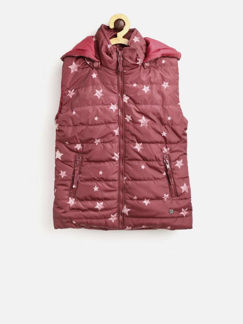Buy Gini and Jony Girls Maroon White Star Print Hooded Padded Jacket Jackets for Girls 6908147 Myntra