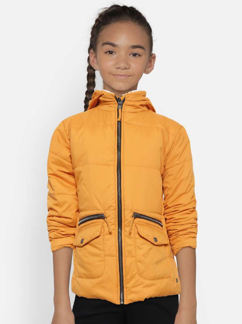 Buy Gini and Jony Girls Mustard Yellow Solid Hooded Padded Jacket Jackets for Girls 6908313 Myntra