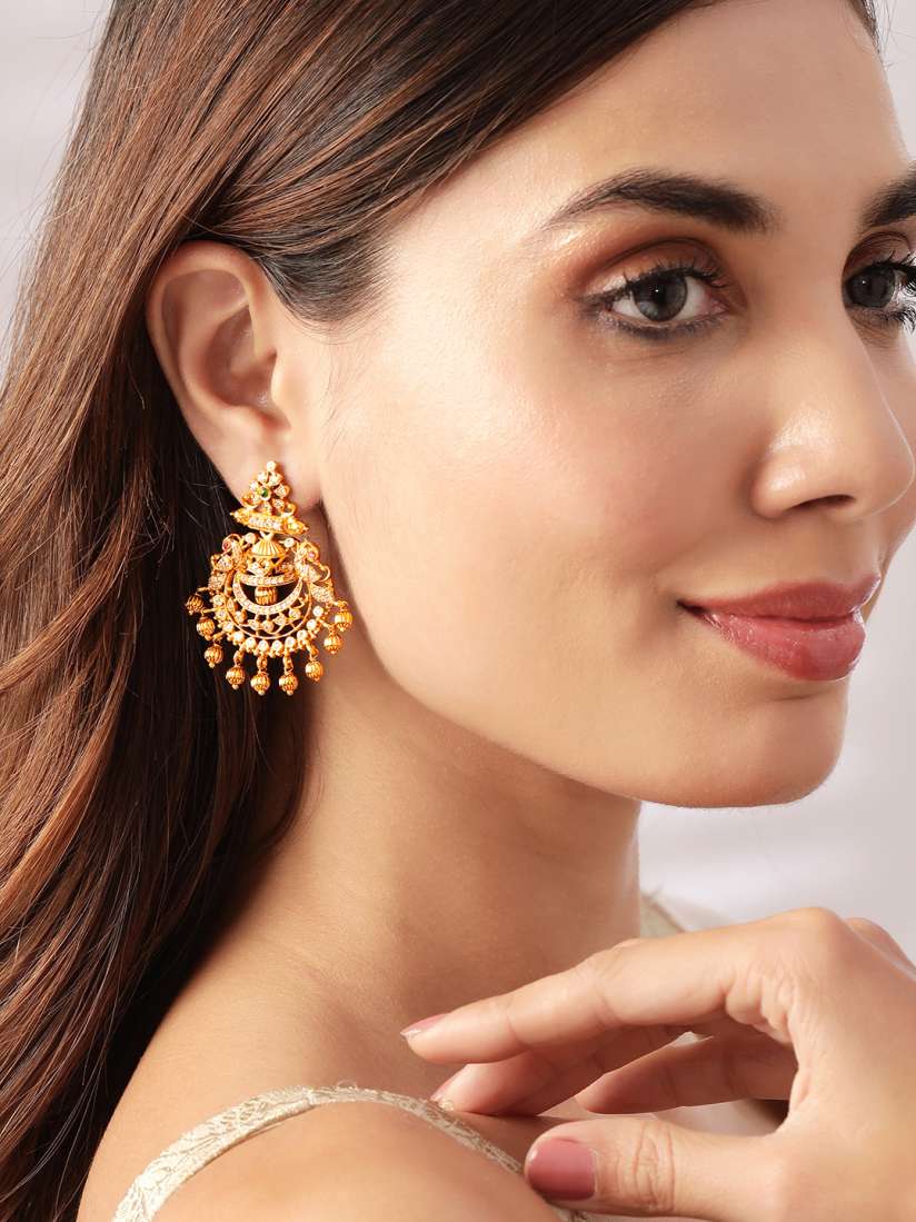 Buy Rubans Gold Toned Gold Plated Crescent Shaped Chandbalis Earrings for Women 6911168 Myntra