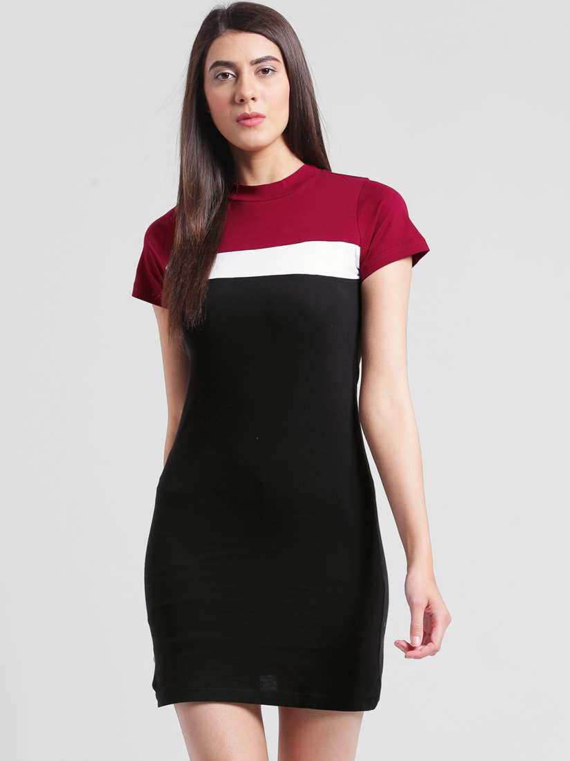 Buy Rigo Black Maroon Colourblocked Knitted T shirt Dress Dresses for Women 6911330 Myntra