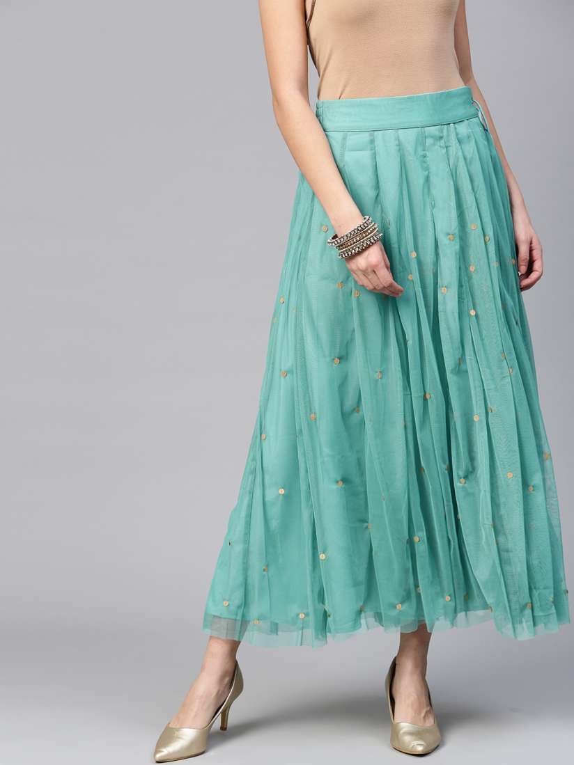 Buy W Women Sea Green Net Sequinned A line Maxi Skirt Skirts for Women 6918706 Myntra