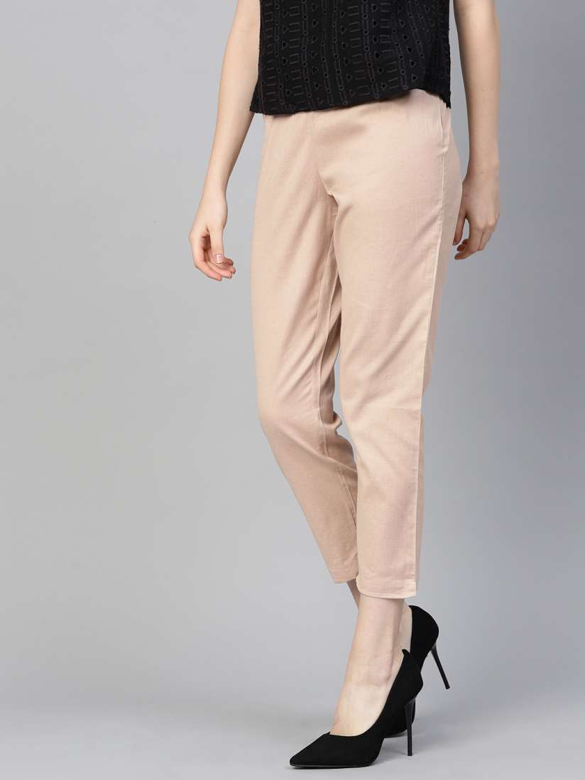 Buy W Women Beige Regular Fit Solid Cropped Trousers Trousers for Women 6918994 Myntra