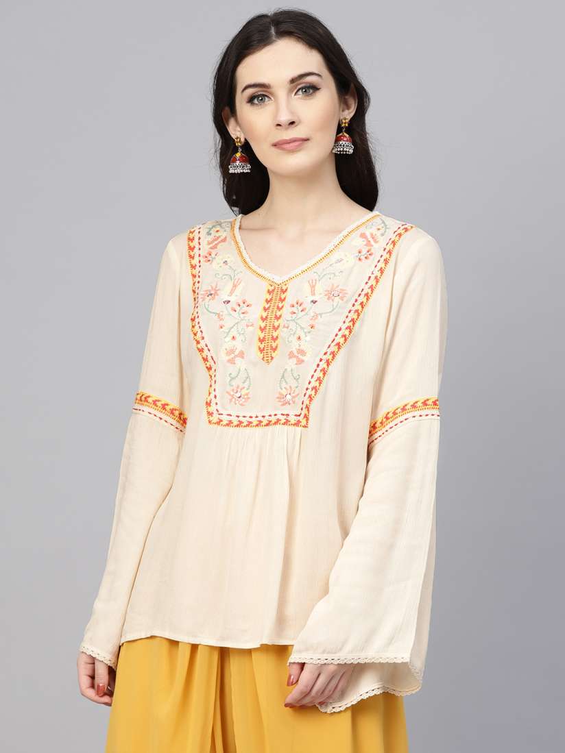 Buy W Women Off White Orange Embroidered A Line Top Tops for Women 6919064 Myntra