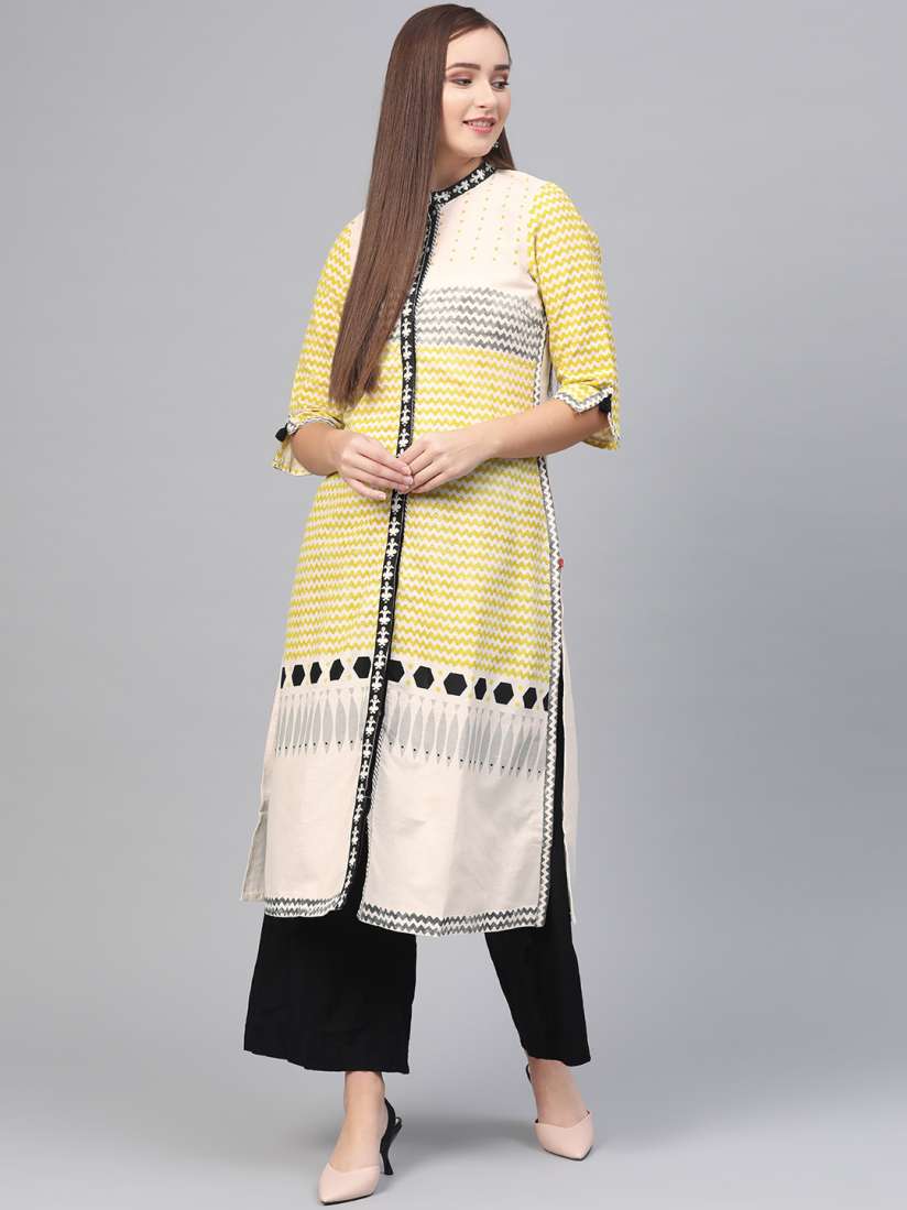 Buy W Women Off White Yellow Printed Straight Kurta Kurtas for Women 6920075 Myntra