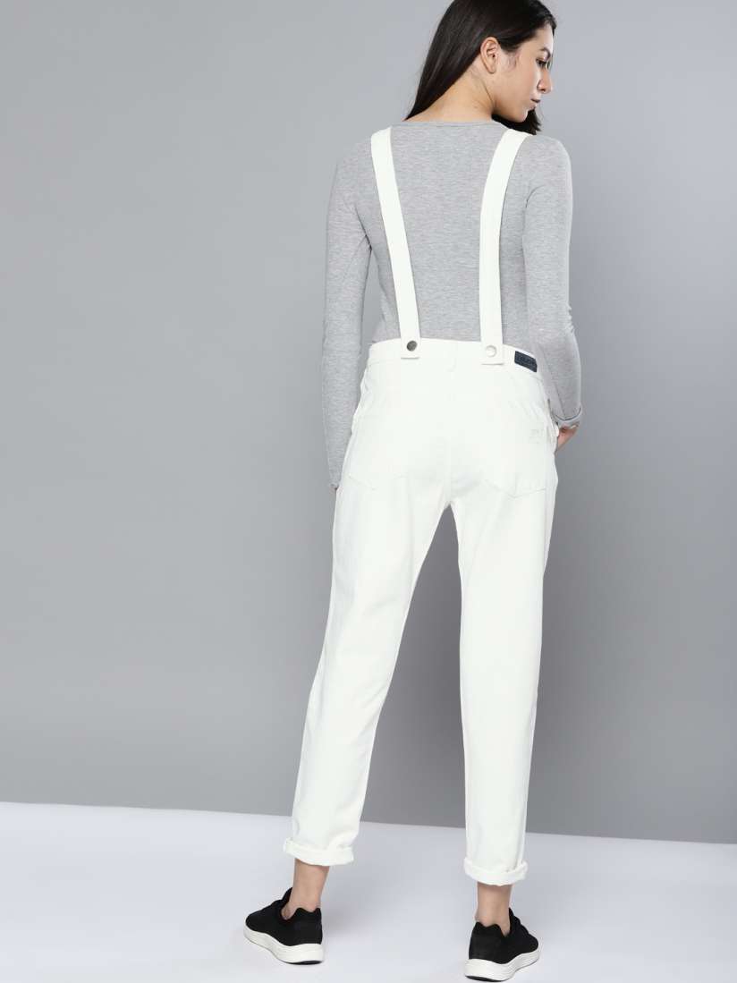 Buy NUSH Women White Denim Dungarees Dungarees for Women 6924640 Myntra