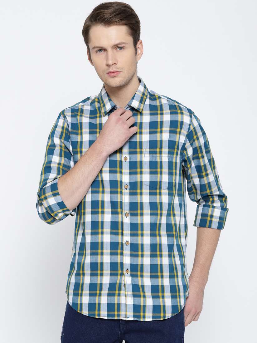 Buy Wills Lifestyle Men Blue White Slim Fit Checked Casual Shirt Shirts for Men 6931542 Myntra