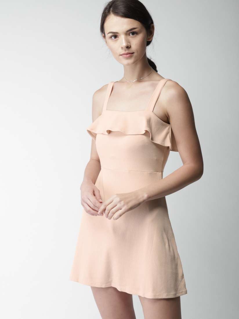 Buy FOREVER 21 Women Peach Coloured Solid Fit and Flare Dress Dresses for Women 6932228 Myntra