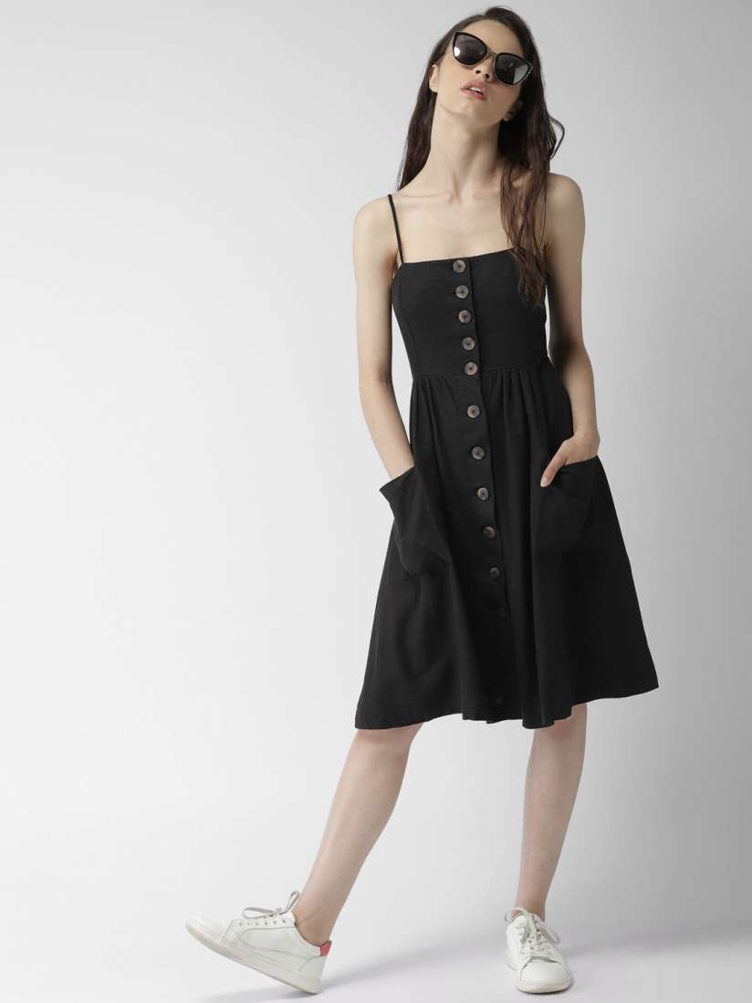 Buy FOREVER 21 Women Black Solid A Line Dress Dresses for Women 6932292 Myntra