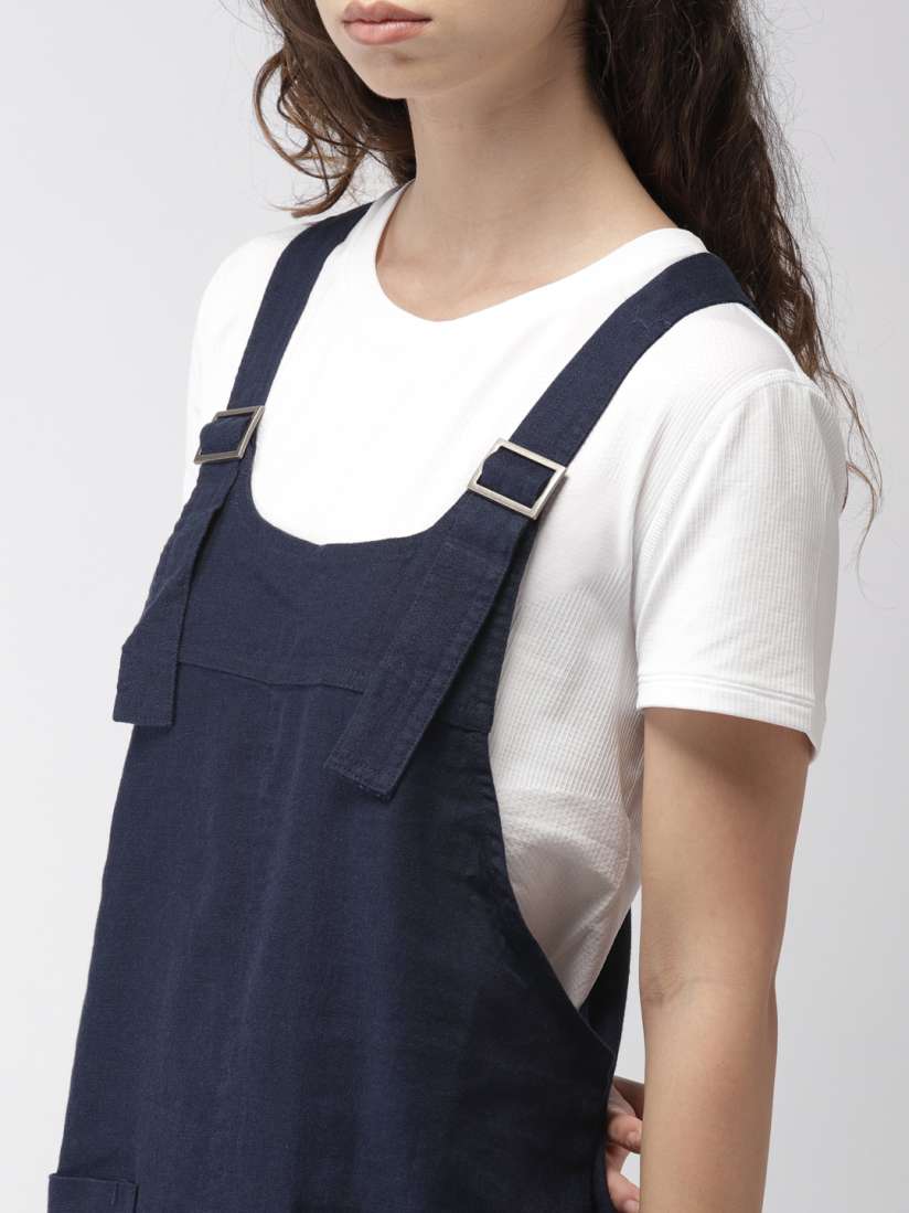 Buy FOREVER 21 Women Navy Blue Solid Denim Pinafore Dress Dresses for Women 6932310 Myntra
