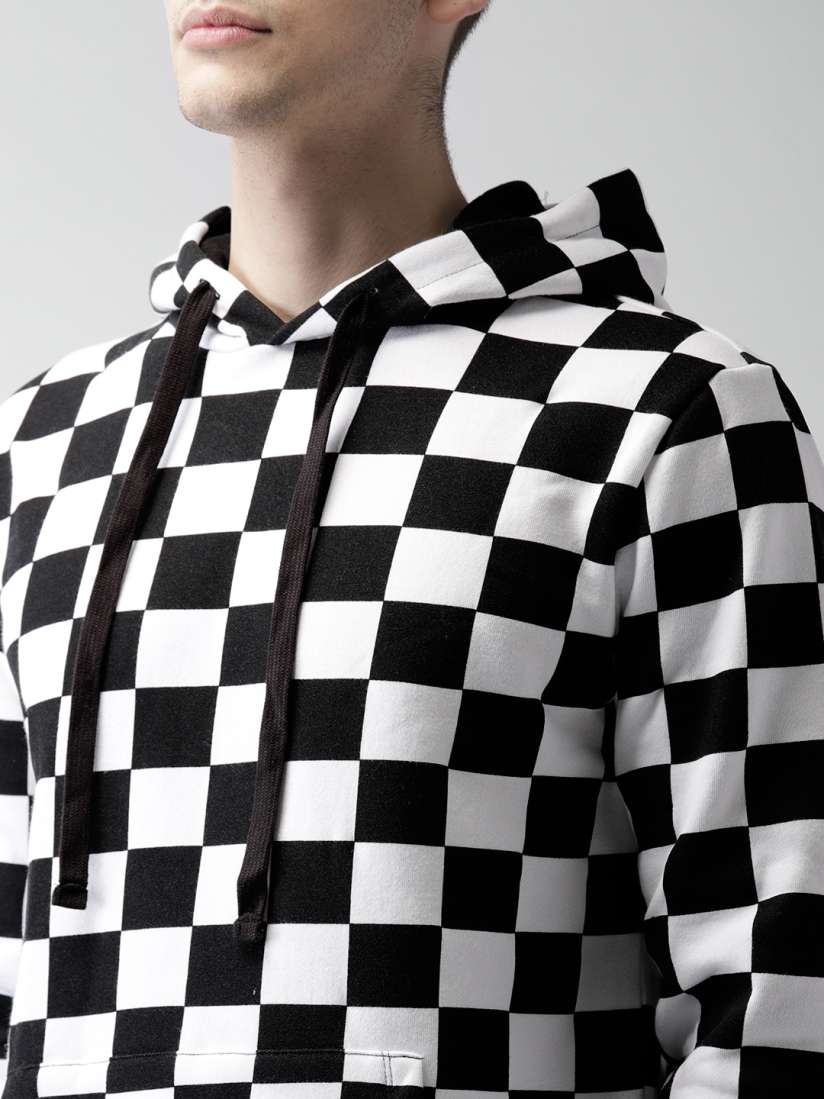 Buy FOREVER 21 Men Black White Checked Hooded Sweatshirt Sweatshirts for Men 6932795 Myntra