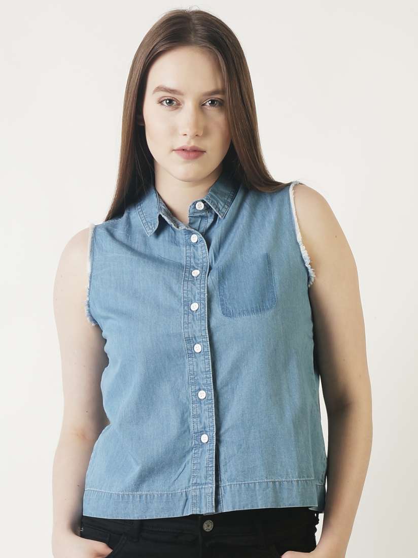 Buy Blue Saint Women Blue Regular Fit Solid Denim Shirt Shirts for Women 6933104 Myntra