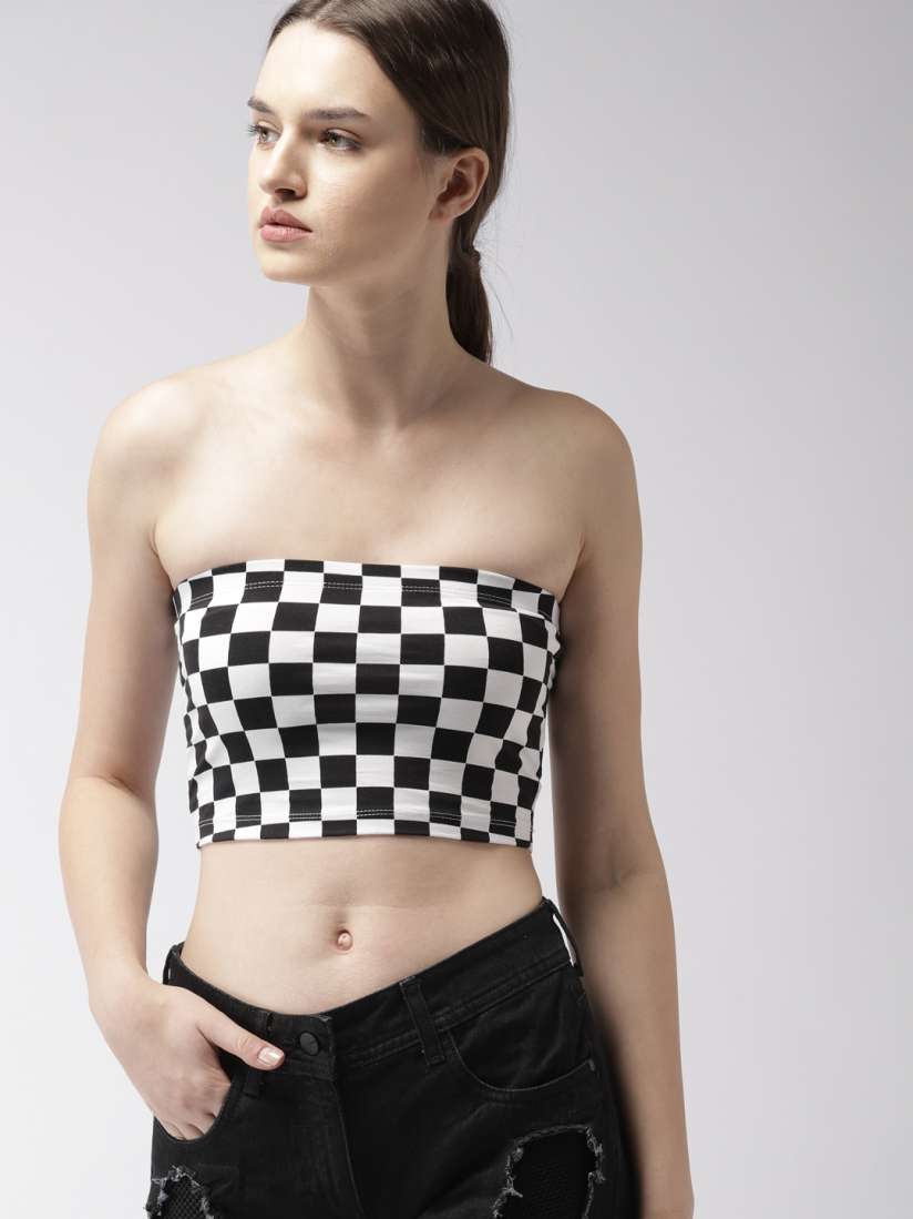Buy FOREVER 21 Women Black White Checked Tube Crop Top Tops for Women 6933917 Myntra